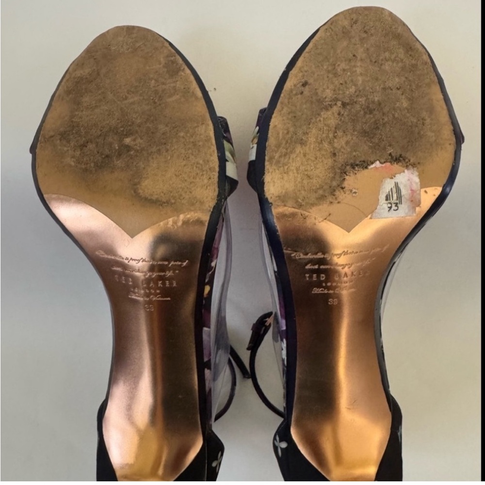 Ted Baker London Mylli Heel Sandal Black Floral Satin Print Size 39 (8.5) - Picture 11 of 13